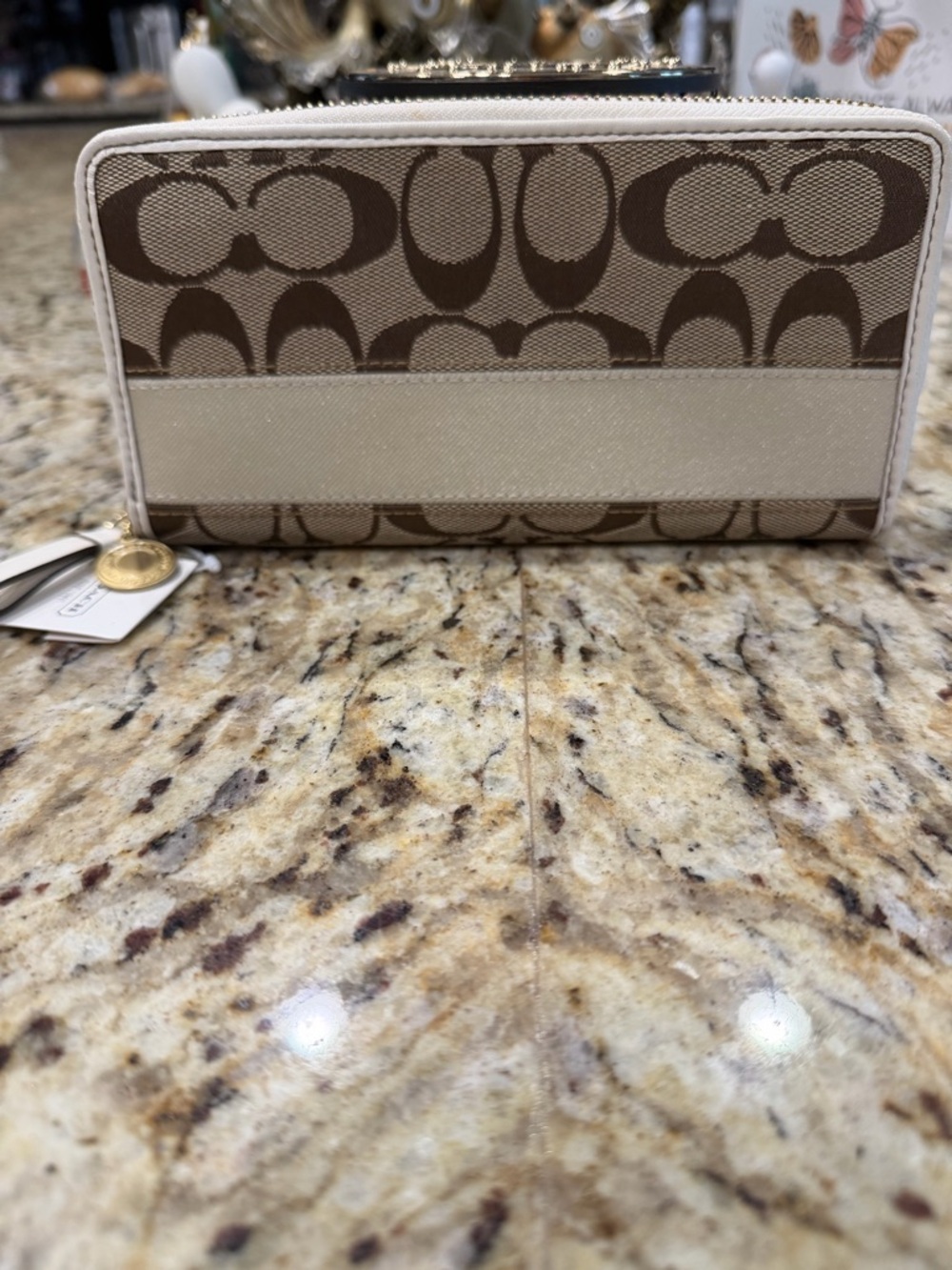 NWT Coach Legacy Signature Stripe Accordian Long Wallet With Medallion